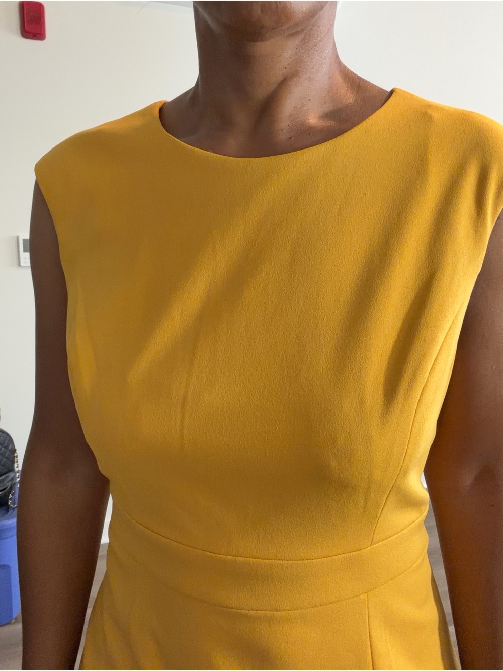 Kasper Mustard Midi Sheath Dress with Navy Band - Picture 4 of 7